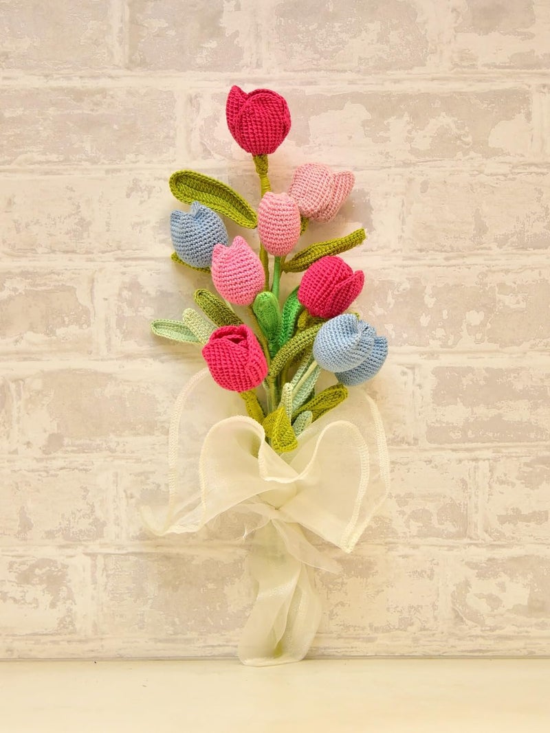Happy Threads Crocheted Tulips Bouquet 18 inch Beautiful and Vibrant Colours Flowers Bouquet for Birthdays Weddings Gifts for Girlfriend Wife Husband Best Decor Item for Home Offices - Image 2