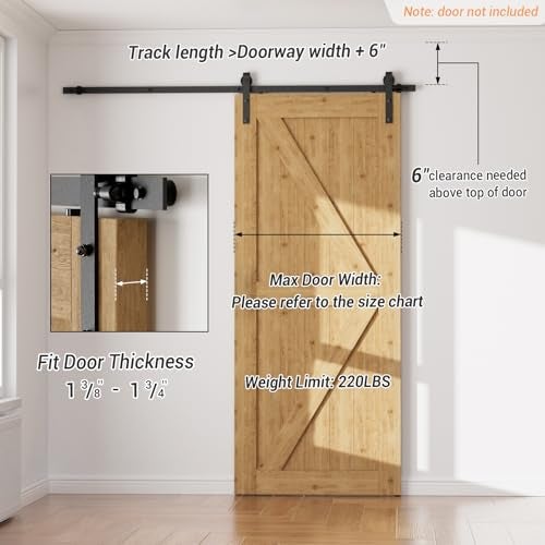 CCJH Barn Door Hardware Kit 4FT Sliding Track Heavy Duty for Single Max 24'' Wide Door Panel - Image 4