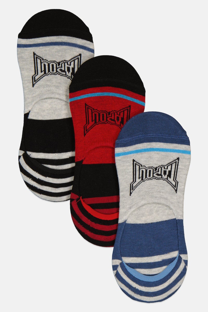 Men 3 Pairs Brand Logo Socks, Multicolor