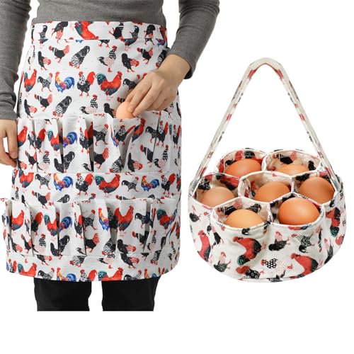 Silicherry 2 Pcs Egg Collecting Apron Chicken Egg Gathering Basket with 7 Pouches Holding Apron with 15 Pockets(Classic) - Image 1