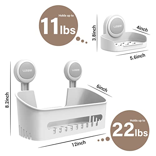 LUXEAR Shower Caddy Suction Cup 2 Pack Suction Shower Basket + Soap Dish Holder NO-Drilling Removable One Second Installation Shower Organizer Powerful Waterproof Bathroom Caddy Storage - Image 2