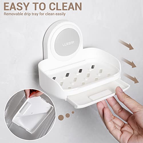 LUXEAR Shower Caddy Suction Cup 2 Pack Suction Shower Basket + Soap Dish Holder NO-Drilling Removable One Second Installation Shower Organizer Powerful Waterproof Bathroom Caddy Storage - Image 5