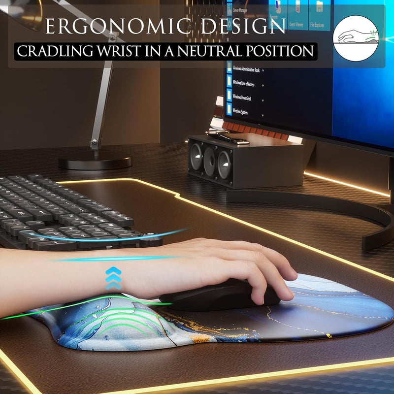 MROCO Ergonomic Mouse Pad with Gel Wrist Rest, Comfortable Mousepad with Smooth Wrist Support Surface and Non-Slip PU Base for Pain Relief, Computer, Laptop, Office & Home, 9.4 x 8.1 in, Blue Marble - Image 5