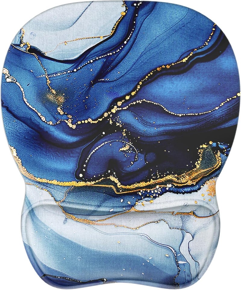 MROCO Ergonomic Mouse Pad with Gel Wrist Rest, Comfortable Mousepad with Smooth Wrist Support Surface and Non-Slip PU Base for Pain Relief, Computer, Laptop, Office & Home, 9.4 x 8.1 in, Blue Marble - Image 1