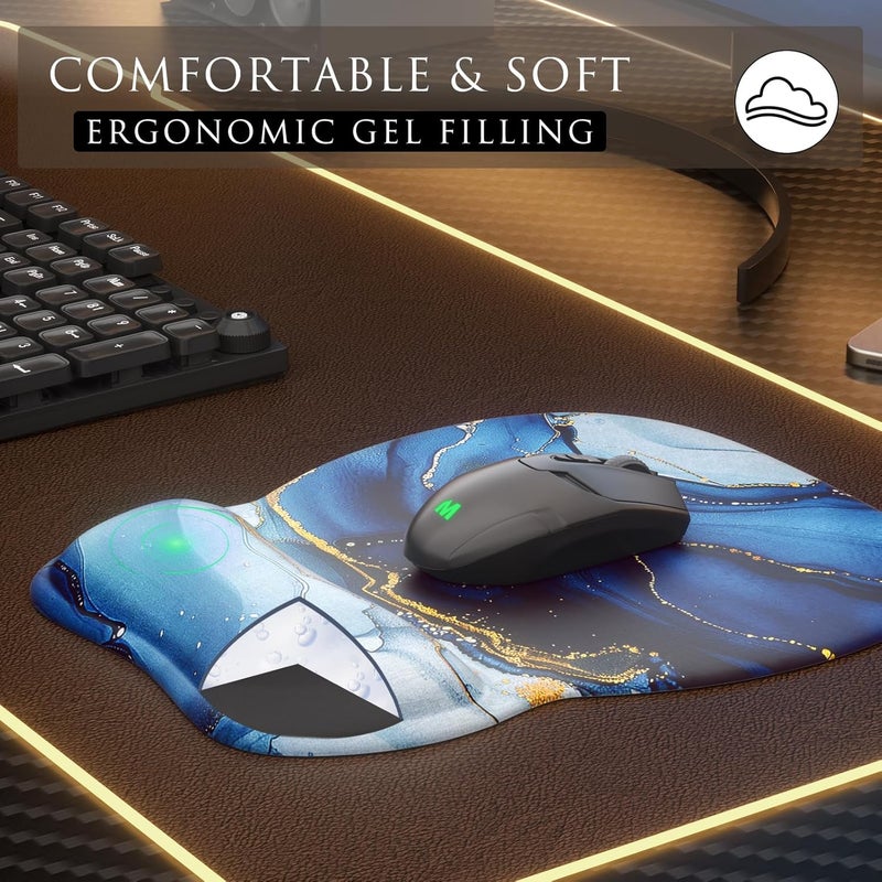 MROCO Ergonomic Mouse Pad with Gel Wrist Rest, Comfortable Mousepad with Smooth Wrist Support Surface and Non-Slip PU Base for Pain Relief, Computer, Laptop, Office & Home, 9.4 x 8.1 in, Blue Marble - Image 4