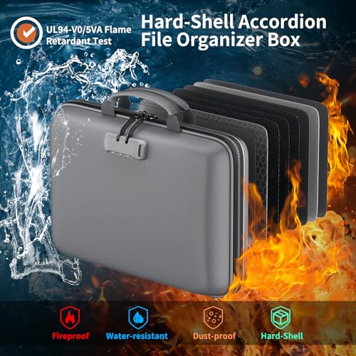 DocSafe Fireproof File Organizer with Lock, Hard-Shell Case Fireproof Document Box with 13 Pocket Accordion File Folder, Portable Home Office Travel Safe Storage for Important Documents Laptop Gray - Image 2
