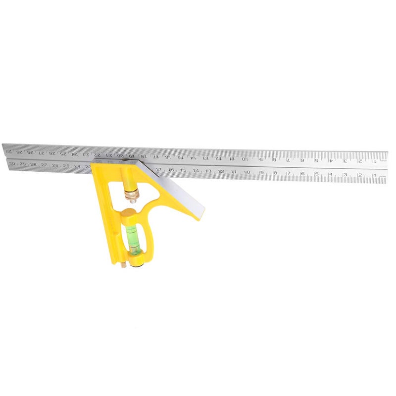 Stainless Steel Adjustable Combination Square Angle Ruler 300mm Yellow, 90 Degree Woodworking Measuring Tool - Durable Zinc Alloy Base, Multi - Angle with Bubble Level, Easy Leng - Image 3