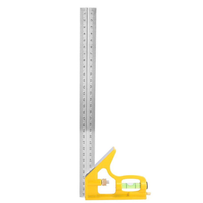 Stainless Steel Adjustable Combination Square Angle Ruler 300mm Yellow, 90 Degree Woodworking Measuring Tool - Durable Zinc Alloy Base, Multi - Angle with Bubble Level, Easy Leng - Image 1