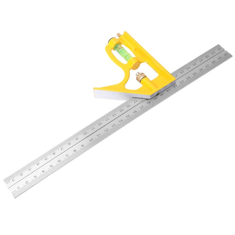 Stainless Steel Adjustable Combination Square Angle Ruler 300mm Yellow, 90 Degree Woodworking Measuring Tool - Durable Zinc Alloy Base, Multi - Angle with Bubble Level, Easy Leng - Image 2