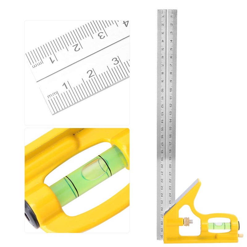 Stainless Steel Adjustable Combination Square Angle Ruler 300mm Yellow, 90 Degree Woodworking Measuring Tool - Durable Zinc Alloy Base, Multi - Angle with Bubble Level, Easy Leng - Image 5