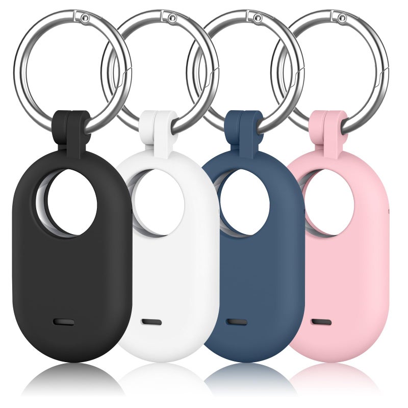 Meliya 4-Pack Holder Case Compatible with Samsung Galaxy SmartTag 2, Protective Silicone Case for Galaxy Smart Tag 2 with Keychain for Pets,Keys,Luggage and More (Black+White+Navy Blue+Pink) - Image 1