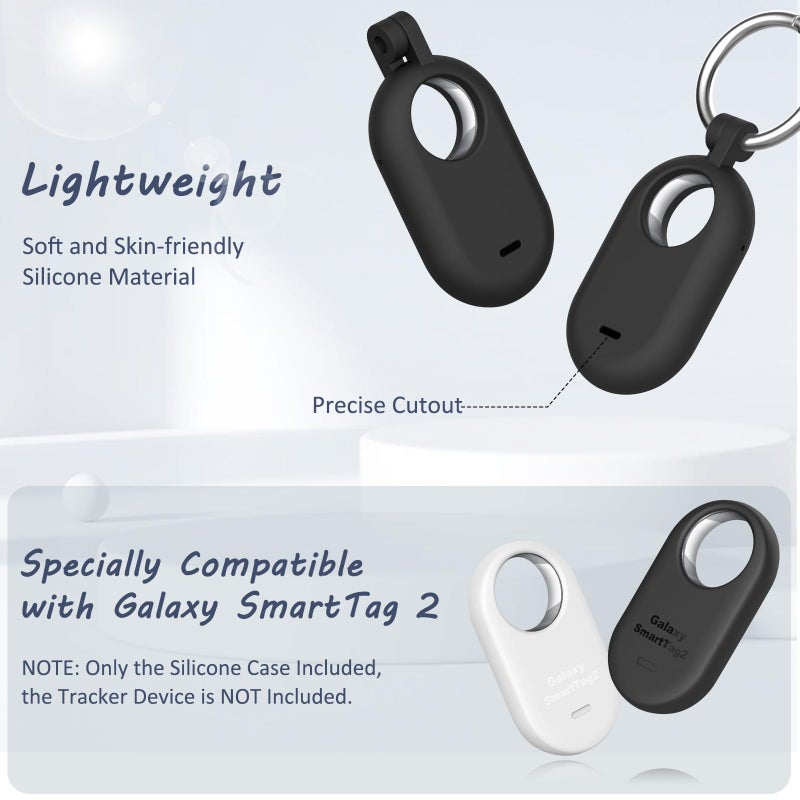 Meliya 4-Pack Holder Case Compatible with Samsung Galaxy SmartTag 2, Protective Silicone Case for Galaxy Smart Tag 2 with Keychain for Pets,Keys,Luggage and More (Black+White+Navy Blue+Pink) - Image 2