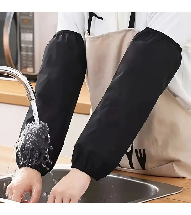 أكمام بلاستيكية سوداء من PVC للحماية من البقع أثناء تنظيف المطبخ وفنون الطهي - Image 1