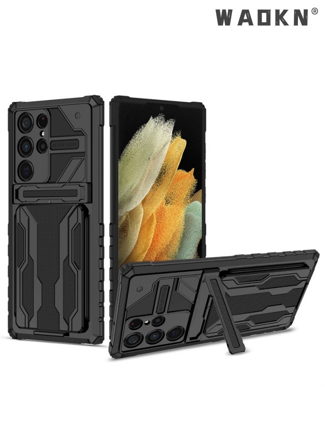 WAOKN Shockproof Protective Cases Cover Compatible for Samsung Galaxy S23 Ultra with Detachable Card Holder(Samsung Galaxy S23Ultra Black)  - Image 1