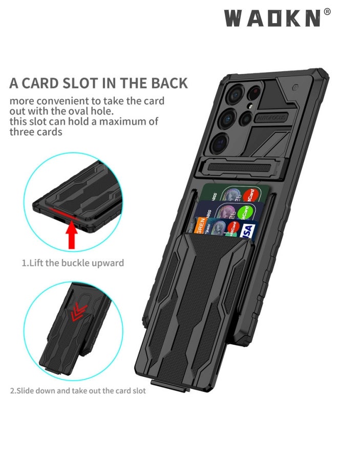 WAOKN Shockproof Protective Cases Cover Compatible for Samsung Galaxy S23 Ultra with Detachable Card Holder(Samsung Galaxy S23Ultra Black)  - Image 2