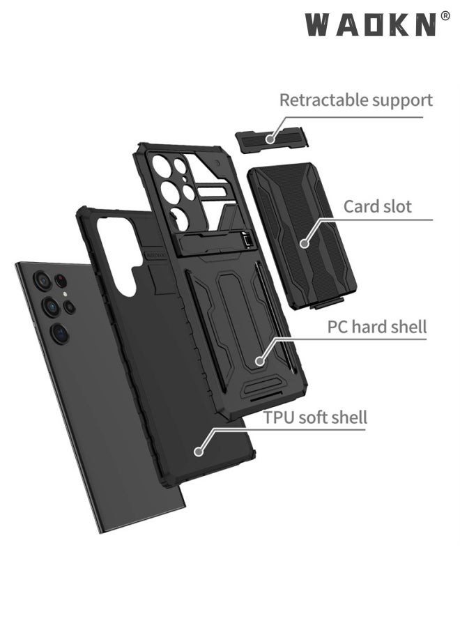WAOKN Shockproof Protective Cases Cover Compatible for Samsung Galaxy S23 Ultra with Detachable Card Holder(Samsung Galaxy S23Ultra Black)  - Image 3