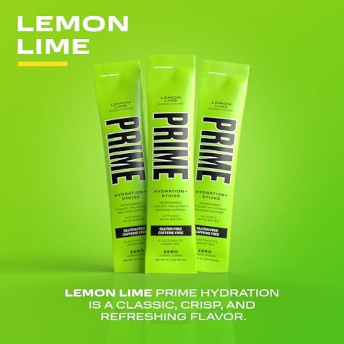 PRIME HYDRATION+ Sticks Lemon Lime | Hydration Powder Single Serve Sticks | Electrolyte Powder On The Go | Low Sugar | Caffeine-Free | Vegan | 16 Sticks - Image 3