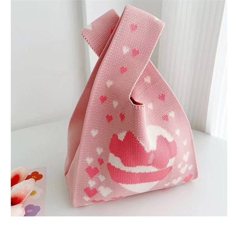 2025 Xipu Special Festive Wedding Gift Bag Special Hand Bag Vest Bag Sweet and Festive Knitted Bag 70g pink and white small hearts