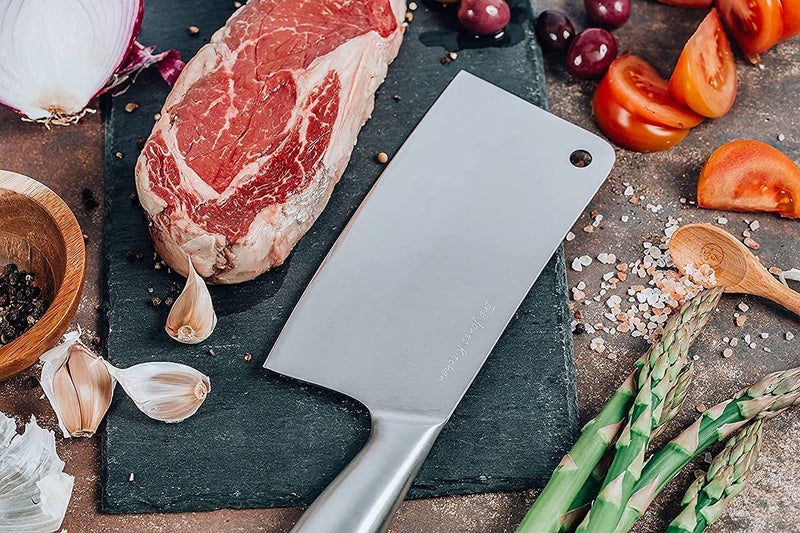 SHIDHMI Butcher Knife, 7 Inch Kitchen Knife Cut Bones, Professional Stainless Steel Cleaver with Comfortable Non-Slip Handle, Heavy Duty Blade Chopper for or Restaurant, Standard - Image 4