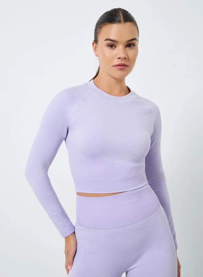 Styli Active Tonal Jacquard Long Sleeve Top and Leggings Set