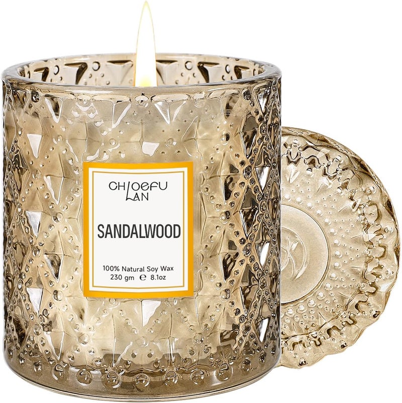 Chloefu LAN Sandalwood Candle, Dad Gifts Candle, Natural Soy Scented Candles for Stress Relief, 55 Hours Lasting Burning, Great Gift for Women & Men - Image 1