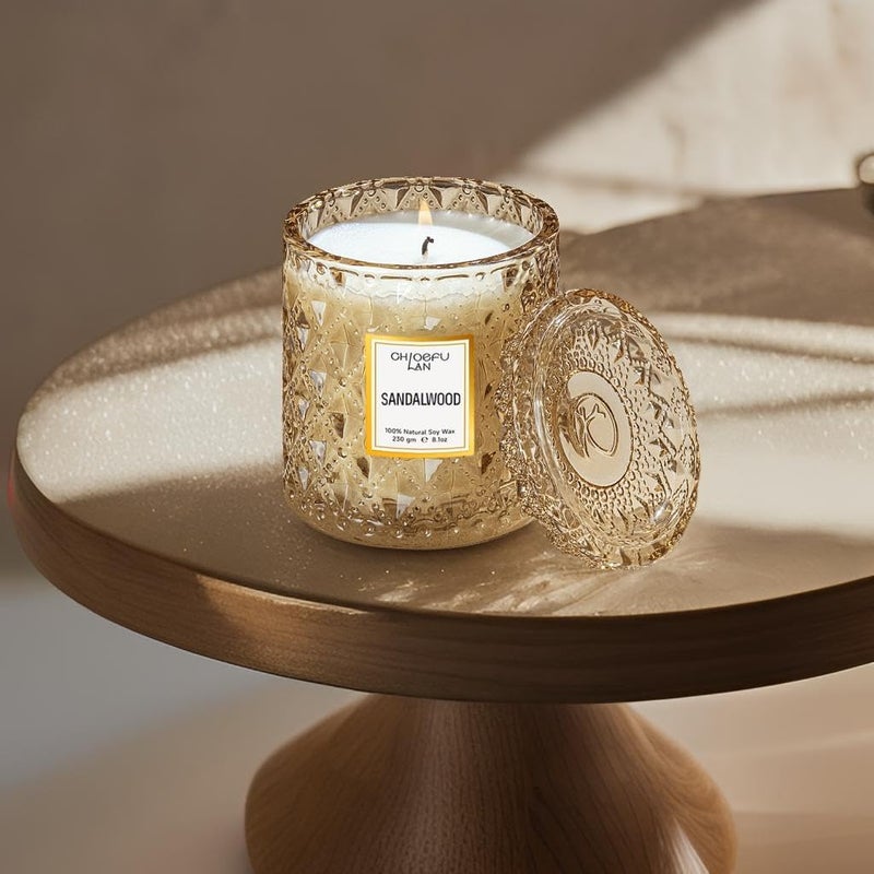 Chloefu LAN Sandalwood Candle, Dad Gifts Candle, Natural Soy Scented Candles for Stress Relief, 55 Hours Lasting Burning, Great Gift for Women & Men - Image 4