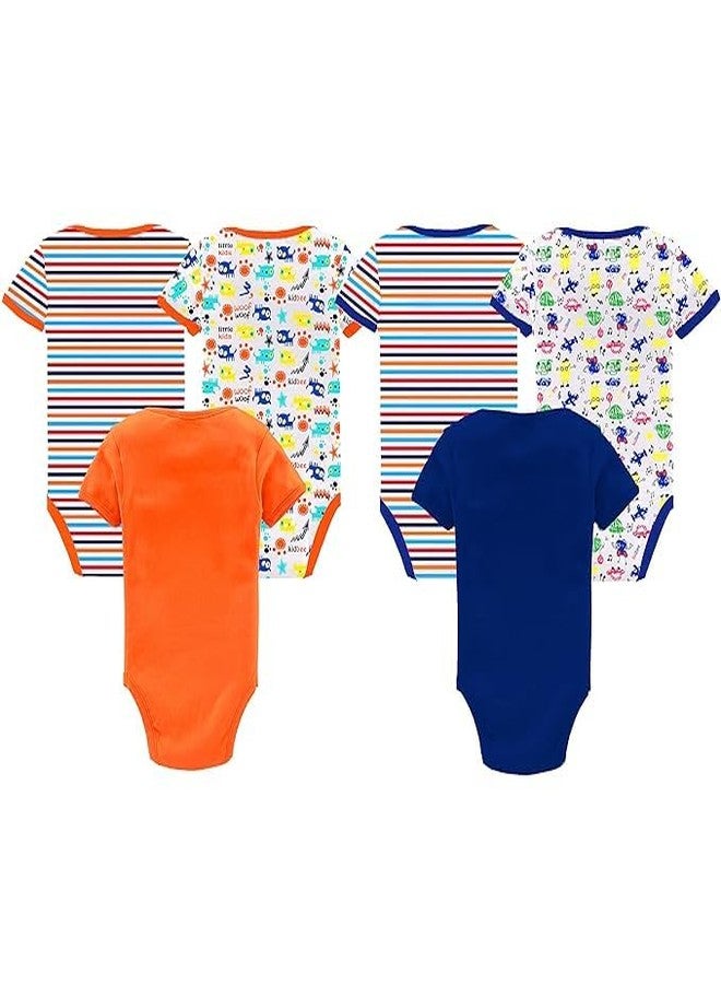 ميني بيري ملابس نوم قطنية نصف كم للأطفال حديثي الولادة من ميني بيري (مجموعة من 6 قطع) (لون مرجاني أزرق ملكي، من 6 أشهر إلى 12 شهرًا) - Image 2