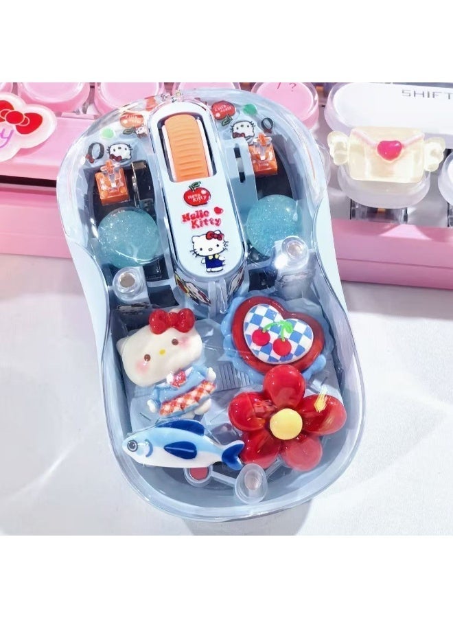Hello Kitty DIY Cute Transparent Wireless Glowing Mouse, Lovely Handmade Resin Decor Computer Mouse, Girly Desktop Accessory Birthday Gift for Her - Image 1