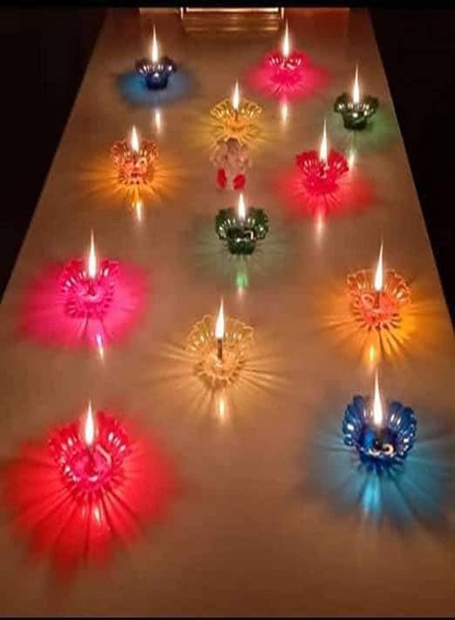 12 Pieces, 3D Reflective Shadow Diyas for Diwali Decoration Item for Home Decor | Dipawali Diya | Transparent Oil and Water Diya Deepawali Decoration Diya bati Reflection TeaLight Diya Set - Image 3