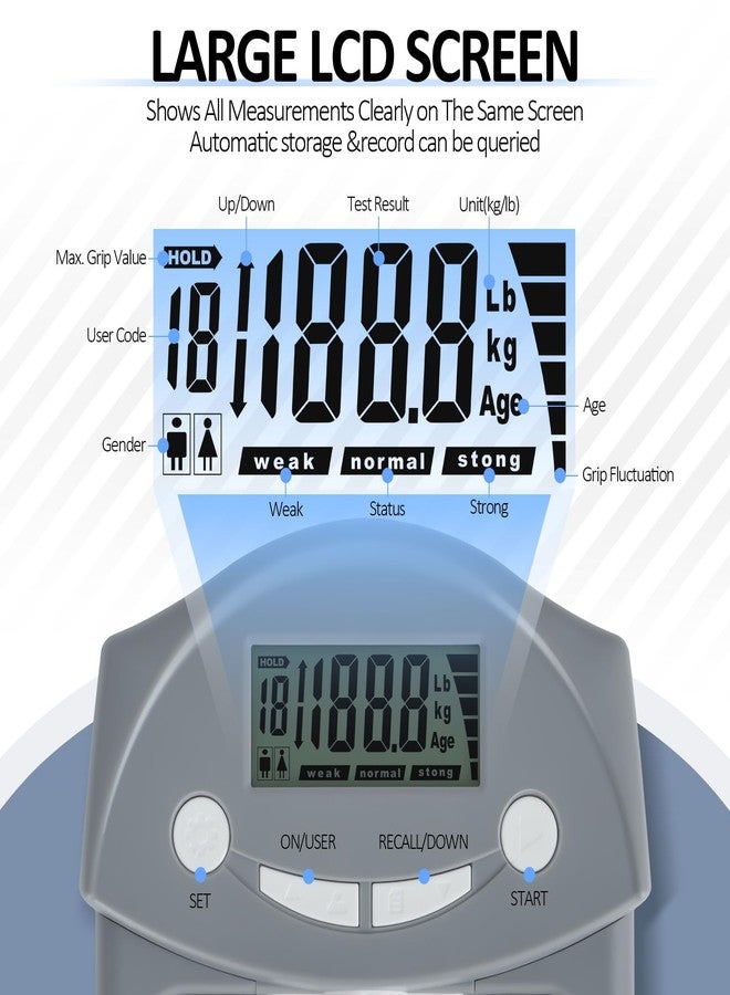 KYTO Grip Strength Tester, Hand Grip Dynamometer 220lbs/99kg, Digital Grip Strength Tester with LCD Display & Adjustable Handle for Training, Rehab & Home Use - Image 3