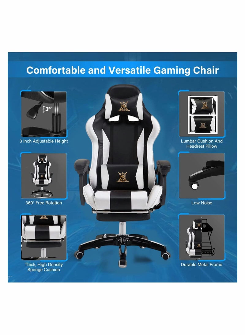 Gaming Chair Ergonomic Office Executive Chair, Video Gaming Chair | Removable Headrest Lumbar Pillow With Footrest And High Back (Blackleather) - Image 4