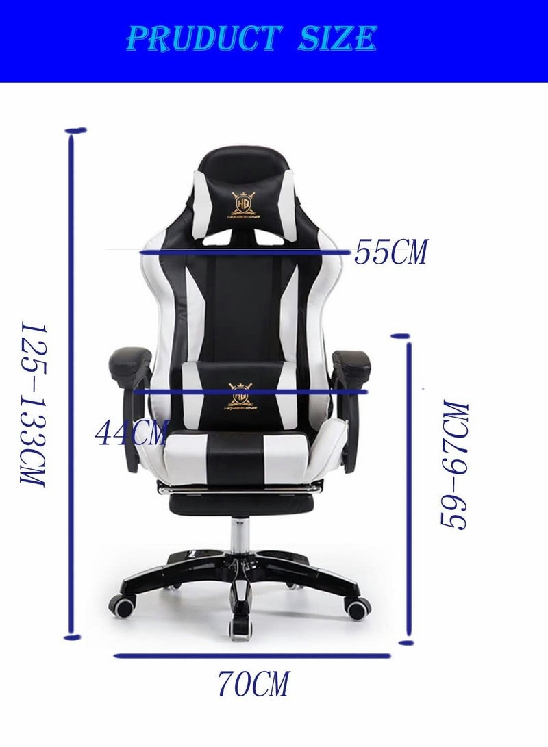 Gaming Chair Ergonomic Office Executive Chair, Video Gaming Chair | Removable Headrest Lumbar Pillow With Footrest And High Back (Blackleather) - Image 2