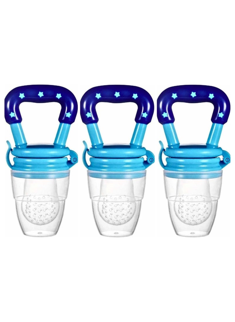 QiaoKai 3-piece set of baby fruit food feeders, silicone pacifiers, fresh-keeping bags, toy pacifiers, reusable, blue  - Image 1