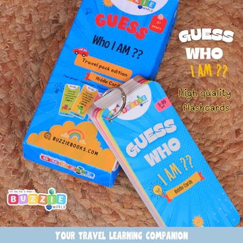BuzzieWorld Buzzie - Guess Who I Am? Riddle Cards | Flashcards for Kids, Preschooler, Children | Return Birthday Gifts | Travel Pack | Screen Free | 3-99yrs | Pack of 30 Double Sided flashcards | 30X2 Riddles - Image 3
