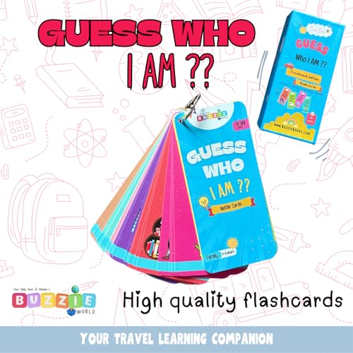 BuzzieWorld Buzzie - Guess Who I Am? Riddle Cards | Flashcards for Kids, Preschooler, Children | Return Birthday Gifts | Travel Pack | Screen Free | 3-99yrs | Pack of 30 Double Sided flashcards | 30X2 Riddles - Image 1