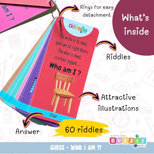 BuzzieWorld Buzzie - Guess Who I Am? Riddle Cards | Flashcards for Kids, Preschooler, Children | Return Birthday Gifts | Travel Pack | Screen Free | 3-99yrs | Pack of 30 Double Sided flashcards | 30X2 Riddles - Image 4
