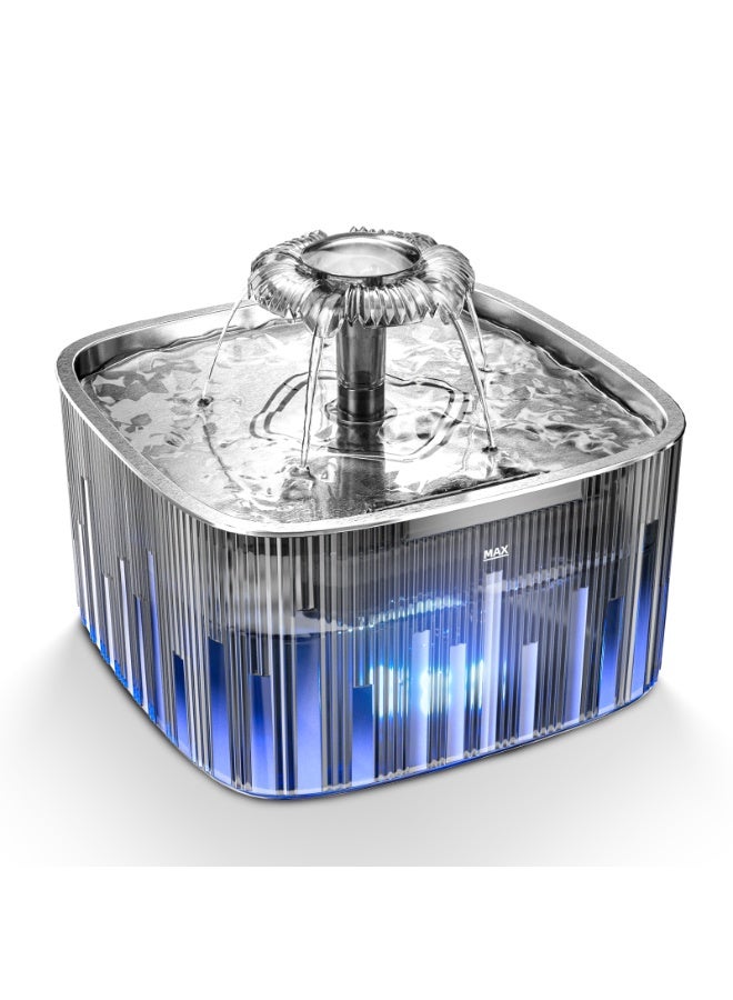 Serinovia Cat Water Fountain: 75oz/2.2L Automatic Pet Water Dispenser for Cats with 304 Stainless Steel Water Tray, Musical Wave Design with LED Indicator Pet Water Fountain for Cats Inside - Image 1