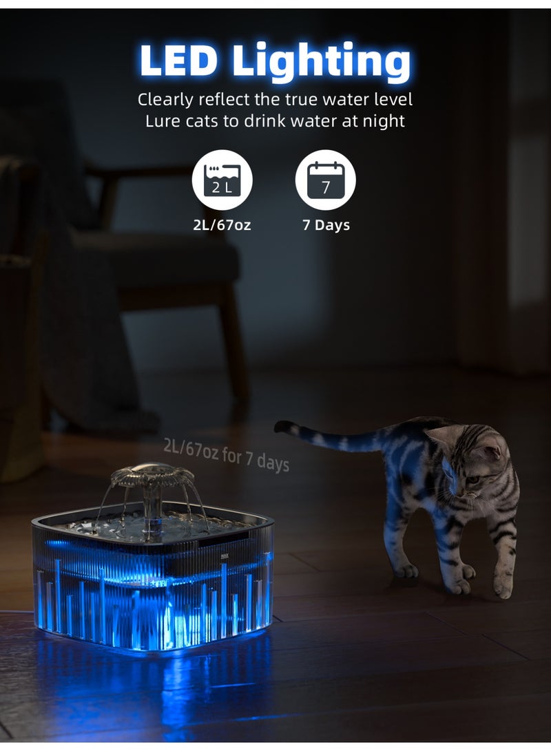 Serinovia Cat Water Fountain: 75oz/2.2L Automatic Pet Water Dispenser for Cats with 304 Stainless Steel Water Tray, Musical Wave Design with LED Indicator Pet Water Fountain for Cats Inside - Image 2