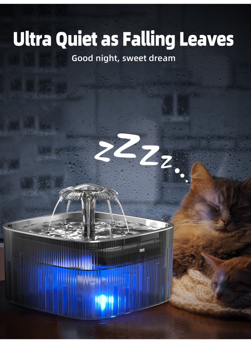 Serinovia Cat Water Fountain: 75oz/2.2L Automatic Pet Water Dispenser for Cats with 304 Stainless Steel Water Tray, Musical Wave Design with LED Indicator Pet Water Fountain for Cats Inside - Image 4