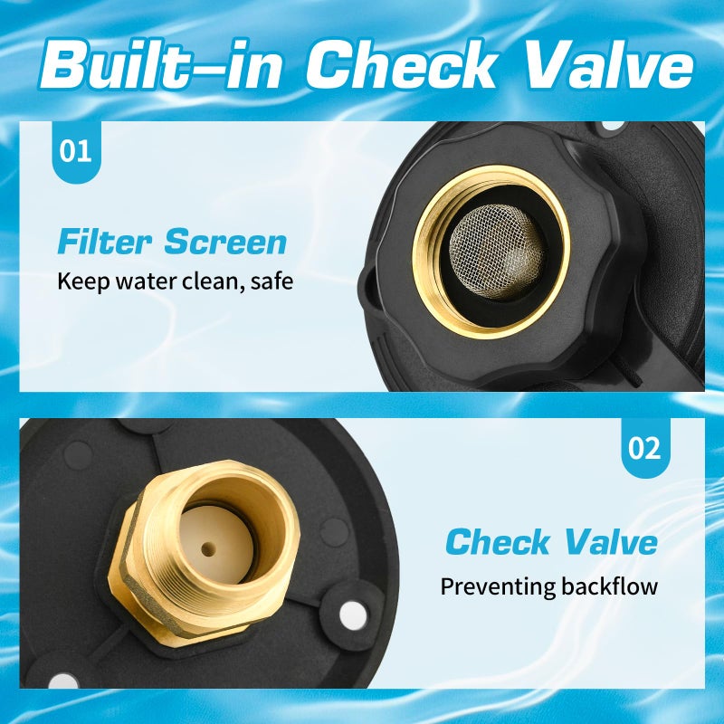 Tecreddy RV City Water Inlet with Brass Check Valve, Fresh Water Fill Flange for Camper Hookup, Durable RV Water Replacement Connection Fittings, Black - Image 3