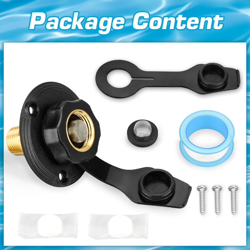 Tecreddy RV City Water Inlet with Brass Check Valve, Fresh Water Fill Flange for Camper Hookup, Durable RV Water Replacement Connection Fittings, Black - Image 5
