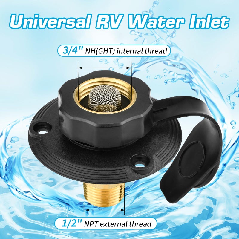 Tecreddy RV City Water Inlet with Brass Check Valve, Fresh Water Fill Flange for Camper Hookup, Durable RV Water Replacement Connection Fittings, Black - Image 4
