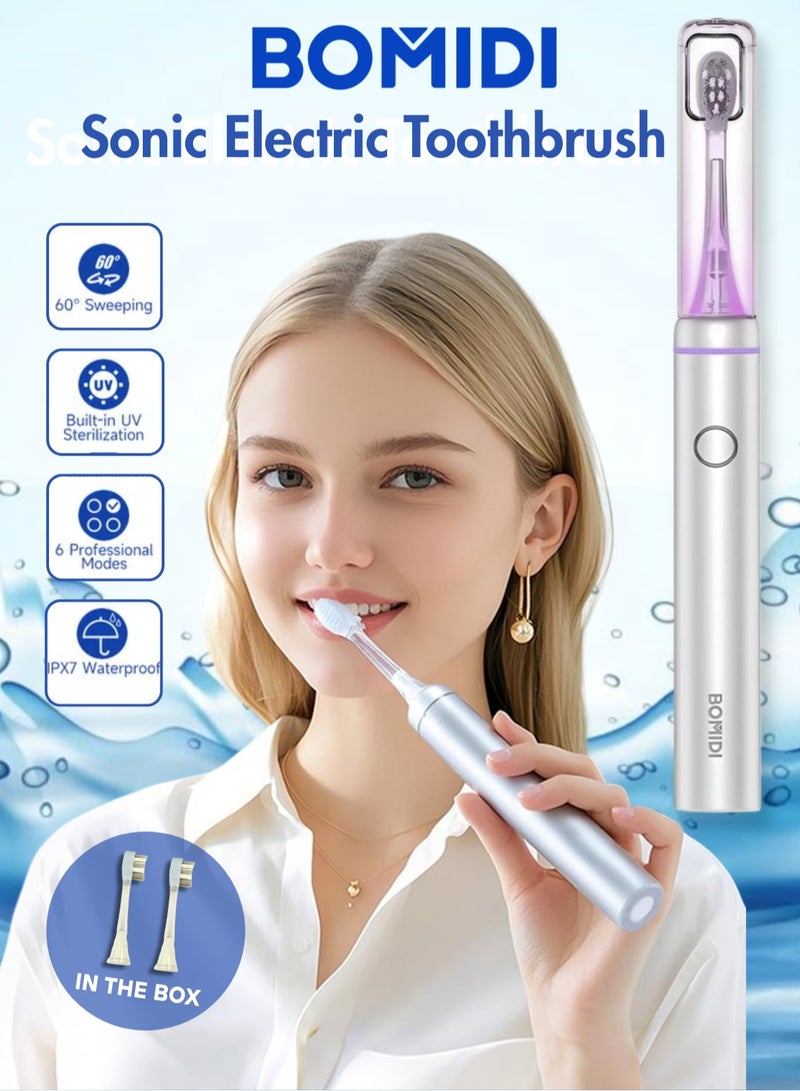 BOMIDI TX6 Sonic Electric Toothbrush: 60° Sweeping for Deep Cleaning, 6 Professional Modes, UV Sterilization, IPX7 Waterproof, and Type-C Charging - Grey - Image 3