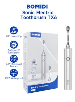 BOMIDI TX6 Sonic Electric Toothbrush: 60° Sweeping for Deep Cleaning, 6 Professional Modes, UV Sterilization, IPX7 Waterproof, and Type-C Charging - Grey  - Image 2