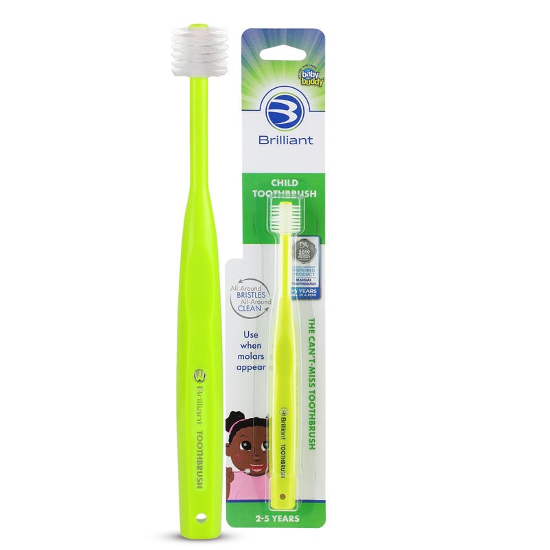 Brilliant Oral Care Child Toothbrush with Soft Bristles and Round Head, for a Kid Approved, Easy to Use All-Around Clean Mouth, Ages 2-5 Years, Lime, 1 Pack - Image 1