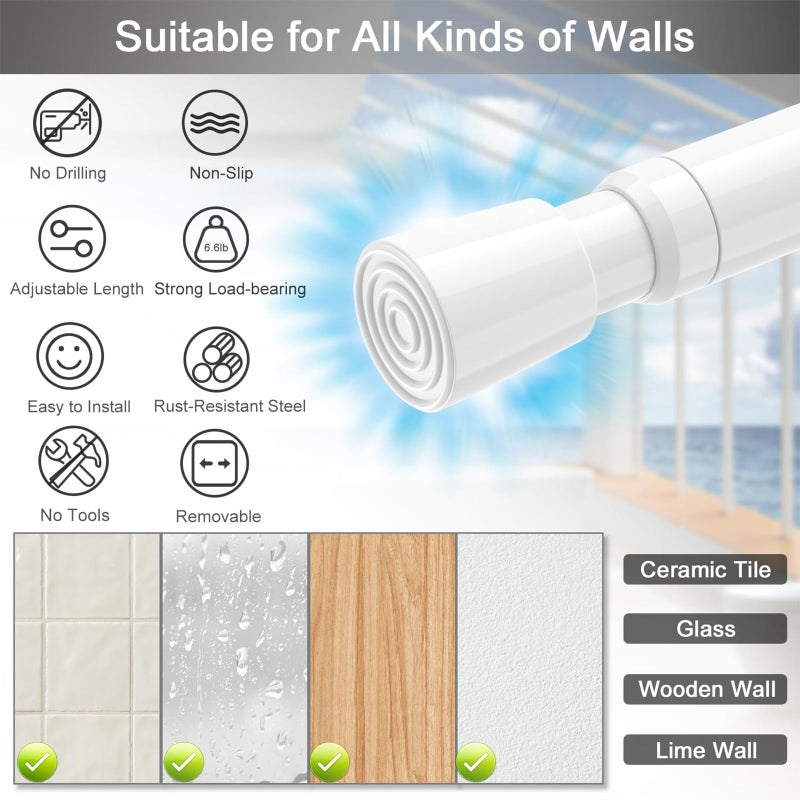 AIZESI 1pcs Tension Curtain Rod Spring Tension Rod Short Curtian Rods No Drilling Expandable Spring Loaded Curtain Tension Rod Adjustable 26 to 39 inch,Best Use Range 28 to 36 inchï¼ŒWhite - Image 3