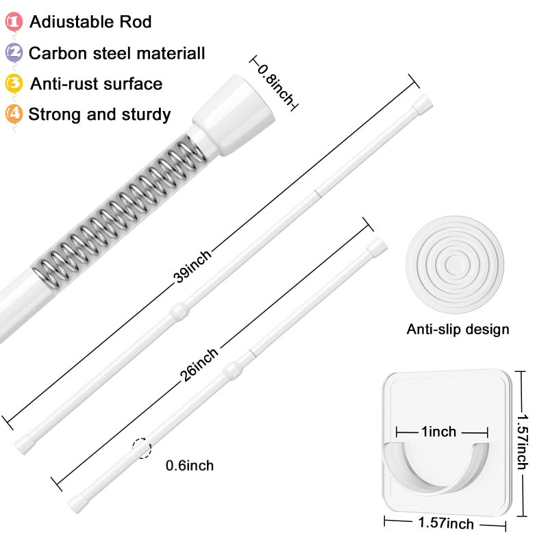 AIZESI 1pcs Tension Curtain Rod Spring Tension Rod Short Curtian Rods No Drilling Expandable Spring Loaded Curtain Tension Rod Adjustable 26 to 39 inch,Best Use Range 28 to 36 inchï¼ŒWhite - Image 2