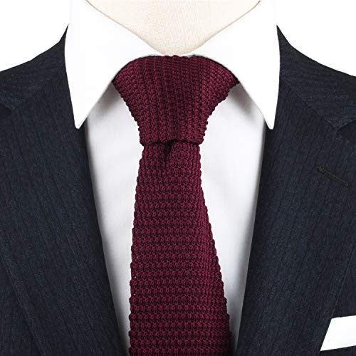 AUSCUFFLINKS Maroon Knit Skinny Tie | Red Knitted Slim Tie for Men | Groomsmen Wedding Neckties (One Size, Red) - Image 2