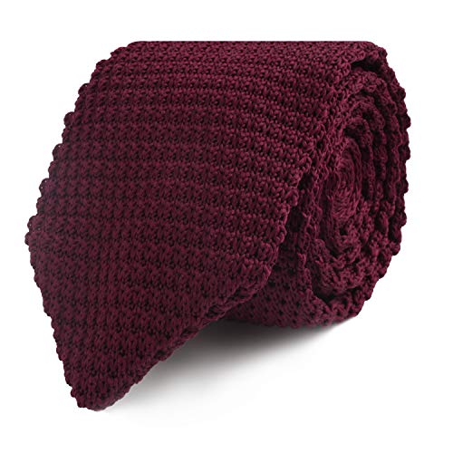 AUSCUFFLINKS Maroon Knit Skinny Tie | Red Knitted Slim Tie for Men | Groomsmen Wedding Neckties (One Size, Red) - Image 1