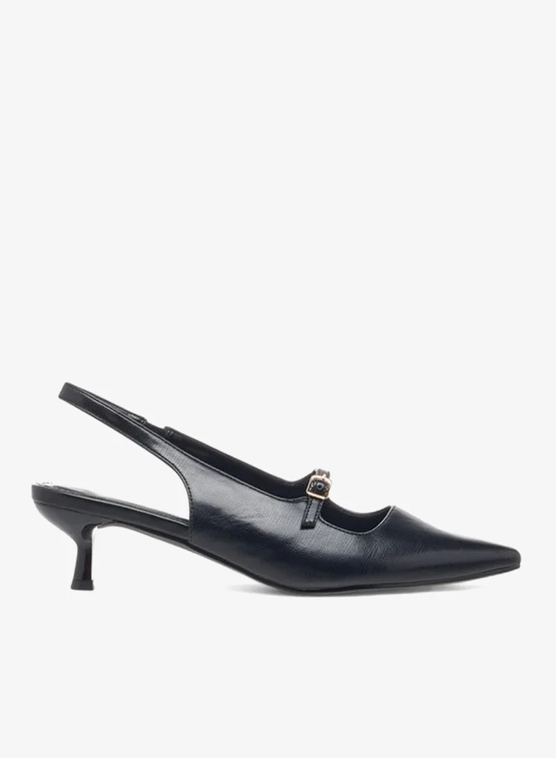 Flora Bella By Shoexpress Textured Slip-On Pointed Toe Shoes with Kitten Heels